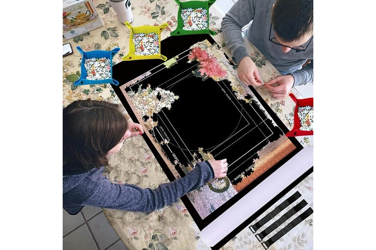 Portable Jigsaw Puzzle Storage Mat with Sorting Trays